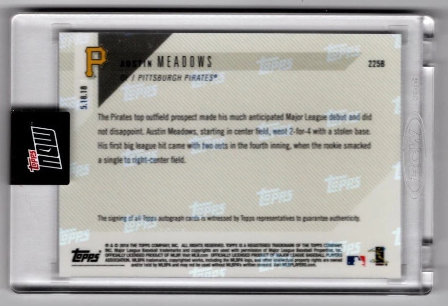 Austin Meadows 2018 Topps Now automático azul RC 225B! 33/49! PITTSBURGH PIRATAS Foto 2 de 3