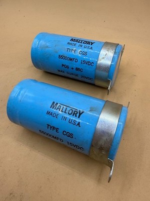 2 Vintage Mallory CGS 55000MFD 15VDC Capacitors Audio Electronics USA RE
