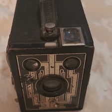 Vintage Black Box Camera w/ Art Deco Faceplate  Carry Handle