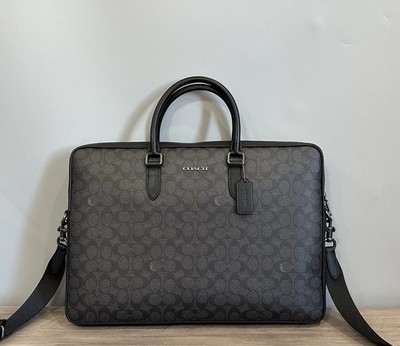 COACH Ethan Brief Crossbody Bag Signature Canvas Leather Charcoal/Black CCF56
