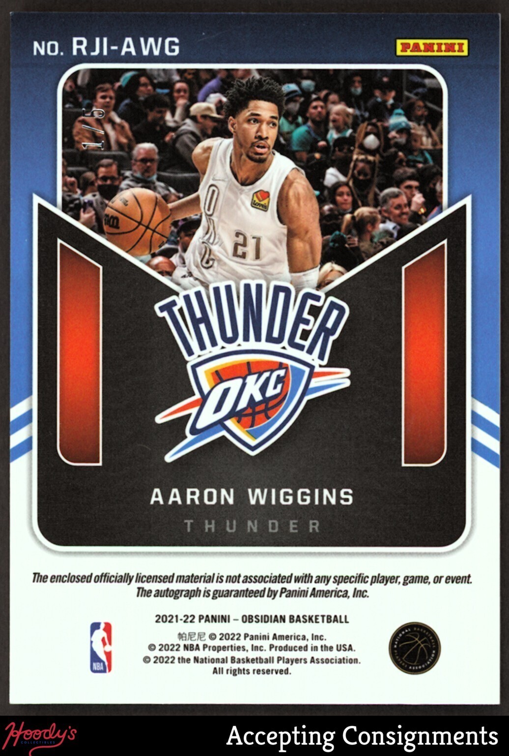 2021-22 Obsidian Rookie Jersey Ink Red Aaron Wiggins 1/5 RC PATCH AUTO RPA view 2