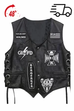 Zakk Wylde Genuine Leather Vest Jacket Black Label Society Biker BLS Patche's