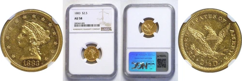 1883 $2 1/2 Liberty Gold NGC AU-58
