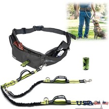 Reflective Bungee Dog Leash W/ Poop Bag Dispenser Waste Pouch Adjustable Belt