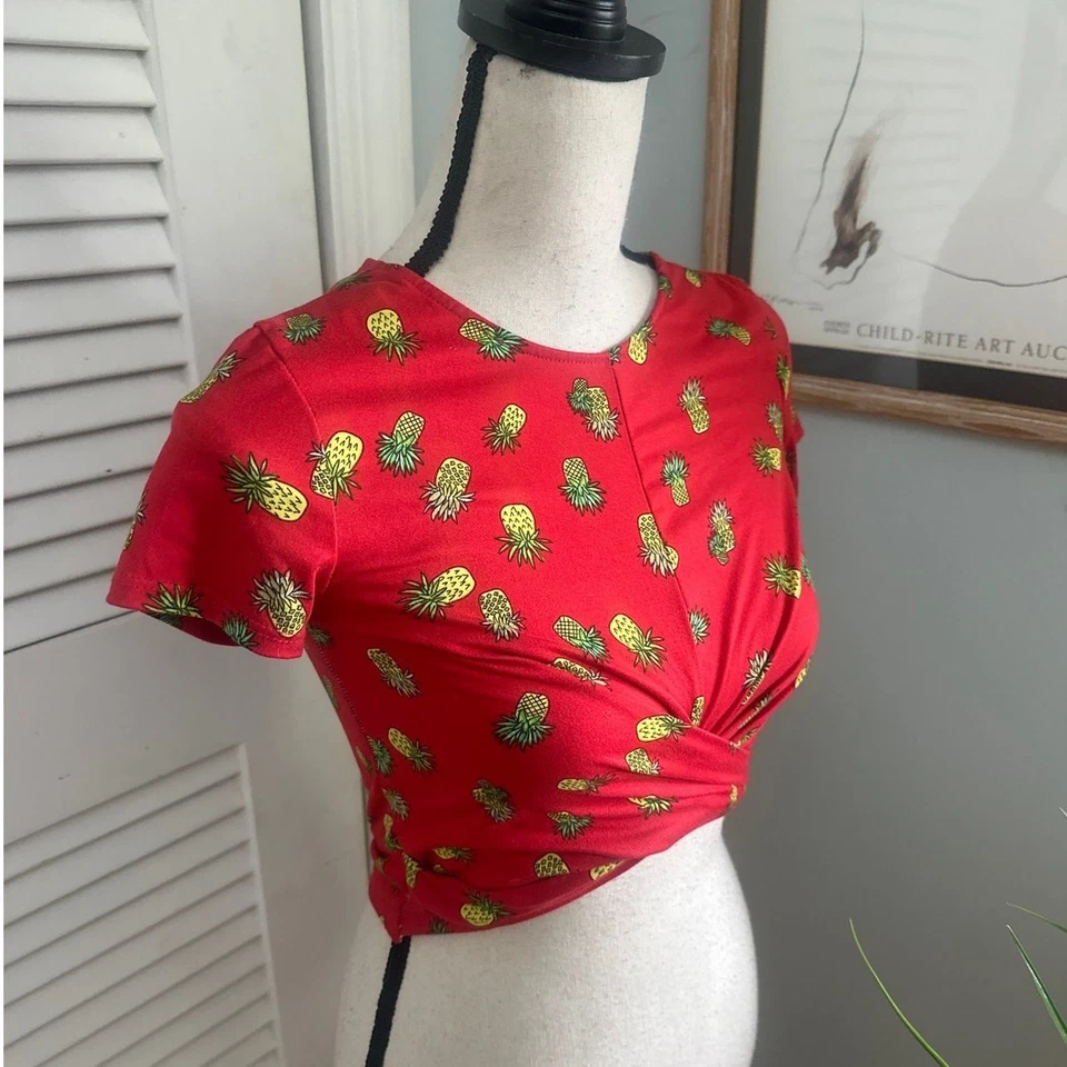 Coquete grunge vintage Y2K TIMING feminina média vermelha cropped todo abacaxi - Imagem 3 de 4