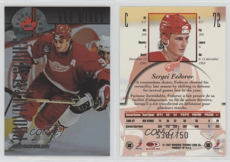 1997-98 Donruss Canadian Ice Provincial Series 538/750 Sergei Fedorov #72 HOF - Image 3 of 3