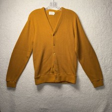 Vintage Montgomery Ward Brent Mustard Yellow Cardigan Sweater Medium M Acrylic