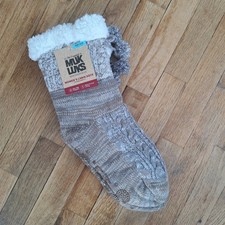 NEW Original Muk Luks Original Cable Knit Cabin Slipper Sock Brown Non Slip 6-10