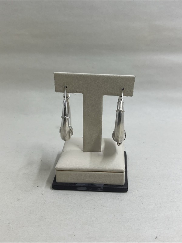 VintageSterlingSilver 925 Handmade Indonesia Rope Adorned Hoop Earrings (10.11g)