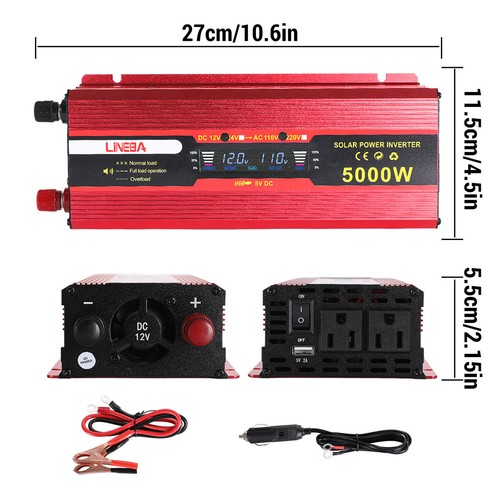 Grande 5000W Inverter Auto Display LED DC 12V 24V a AC 110V Convertitore Solare Camper - Foto 6 di 45