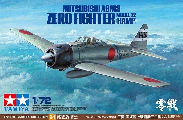 TAMIYA 60784 1:72 Mitsubishi A6M3 Zero Fighter Model 32 (Hamp)