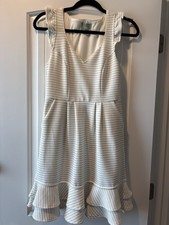 Maeve Anthropologie Fit & Flare Ruffle Hem Dress Ivory Black Striped Size 2