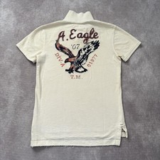 Vintage American Eagle Polo Shirt Mens XS Cream Graphic Distress Surf