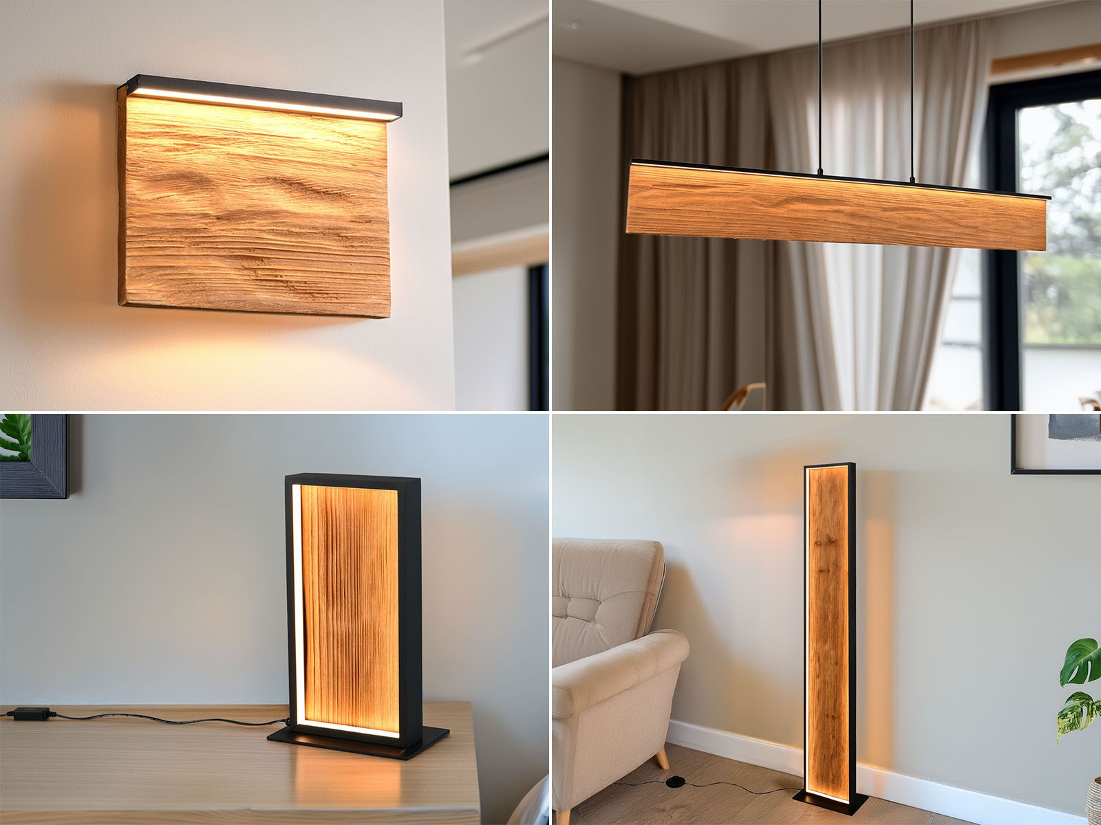 Lampada LED in legno luce indiretta dimmerabile tramite interruttore sospeso soggiorno tavolo da pranzo