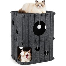 Cat House for Indoor Cats - 2-Story Enclosed Cat Bed Cave for Multiple  Larg...