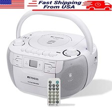 CD and Cassette Player Combo, Portable Boombox AM FM Radio, Tape Recording,White