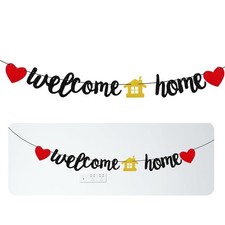 Welcome Home Banner, Black Glitter Welcome Back Home Yard Sign Family Party Sup