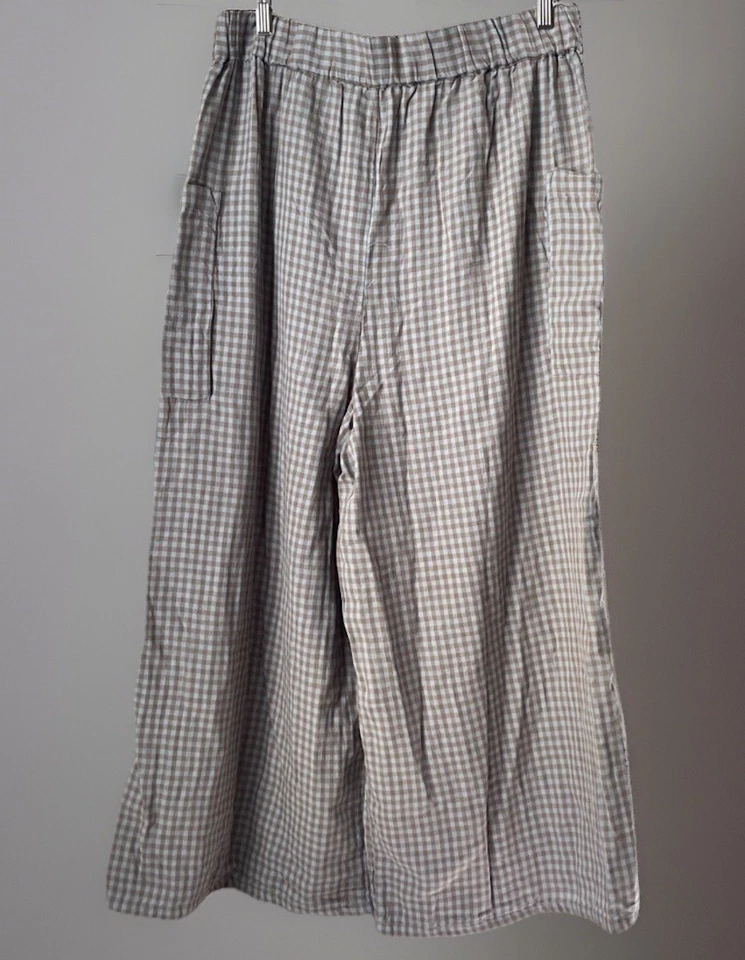 NUEVO Pantalón Mujer FREE PEOPLE East Side Cuadros Guinga Pierna Ancha Talla XL Foto 3 de 4