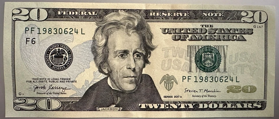 BIRTHDAY June 24, 1983 Serial Number 2017A $20 Twenty Dollar Bill PF19830624L - Image 2 of 3