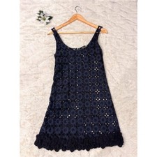 PRADA Dress Size 40 Sleeveless Cutwork Crochet Floral Navy Lace 84cm Length