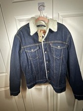 Levi's Men's Blue Sherpa Lined Denim Jacket Button Accents Fur Trim Size M