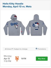 Dodgers Hello Kitty Night Hoodie SGA Giveaway 4/13/26 Gray NEW! RARE! Size XL 