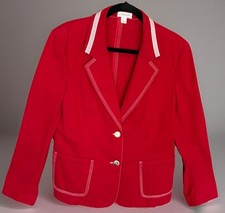 St. John Sport Red Jacket w/White Topstitching Gold/Silver Buttons Size Large