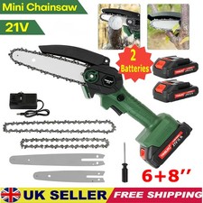 2 Battery 6+8'' 4000W Mini Cordless Chainsaw Electric One-Hand Saw Wood Cutter