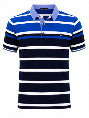 NS70025 HERREN POLOSHIRT NAVY SAIL BAUMWOLLE PIQUET SCHOTTISCHER GARN GESTREIFT HEMDKRAGEN