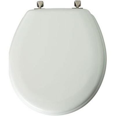 Toilet Seat, Bemis 44BN 000 White, Round with Non-Corrosive Brushed Nickel Hinge