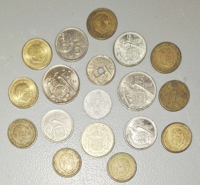 Spanish Coins Lot of 18, Pesetas & Centimos, Spain, Franco Era, Pre-Euro Coins
