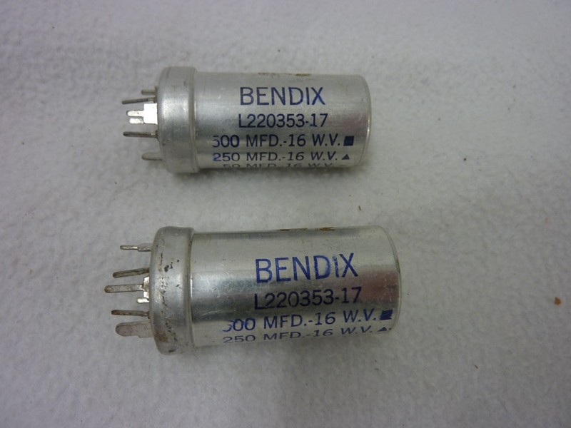 LOT OF 2 L220353-17  500-250-50MFD 16 WV BENDIX CAPACITOR