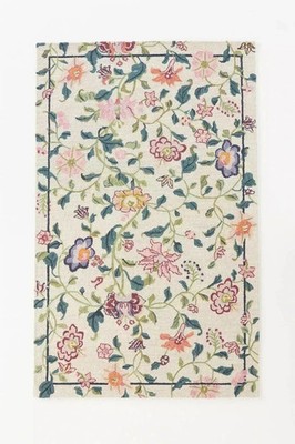 Multicolor Floral Ivory Hand-Tufted Area Rug 100% Wool Soft Carpet Living Room