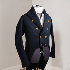 Men's Navy Blue Wool Regency Tailcoat: Double-Breasted Style 19th Century Coat