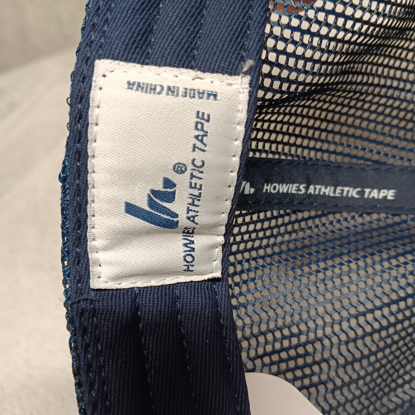 Howies Athletic Tape Hat Cap Crosscheck Logo Patch Navy Blue Snapback Mesh Back