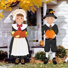 Thanksgiving Pilgrim Boy and Girl Yard Sign Fall Thanksgiving Outdoor Decorat...