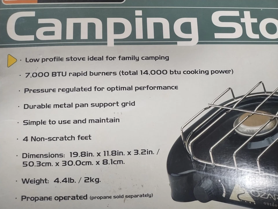 Estufa de camping portátil de gas propano de 2 quemadores Ozark Trail nueva, 14.000 BTU Foto 4 de 4