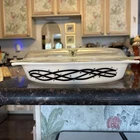 Vintage 1958 PROMO RELEASE Pyrex Barbed Wire 1.5 Quart Divided Casserole w Lid