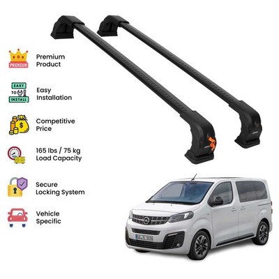 Black Premium Roof Rack Cross Bars For Opel Zafira Life 2019 Up