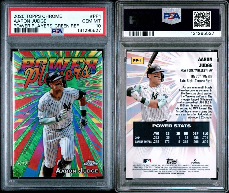 Topps 2025 Chrome Aaron Judge Yankees Power Players Green Refractor /99 PSA 10