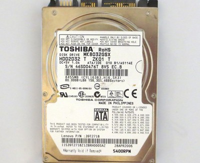 Toshiba 2.5'' 9mm 80GB 5400rpm SATA 1 Hard Drive MK8032GSX