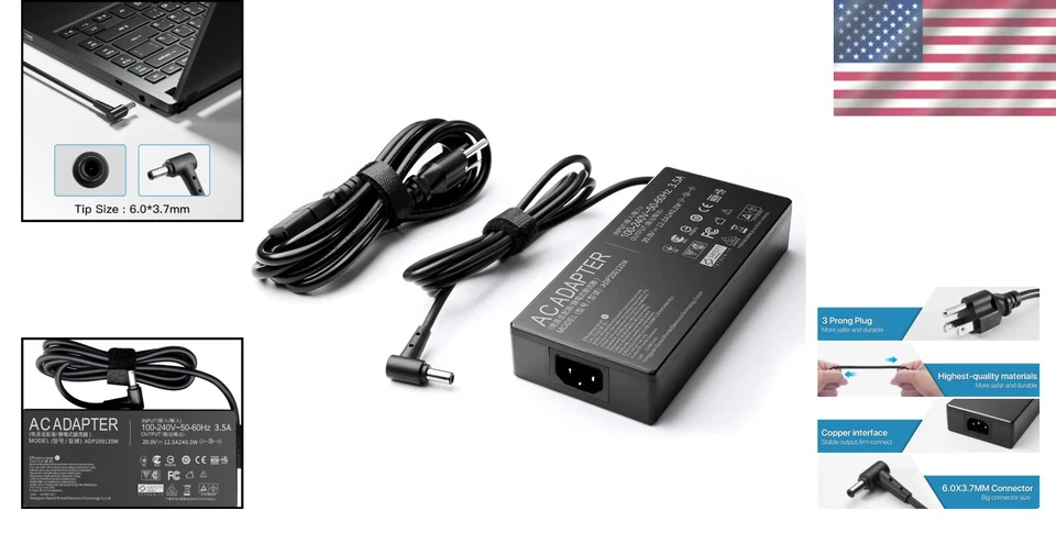 Cargador de 240 W de alto rendimiento para portátiles Asus Zephyrus Foto 2 de 4