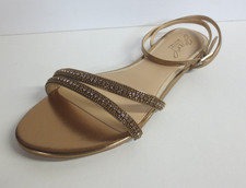 Jewel Badgley Mischka Roslyn Metallic Flat Sandal with Crystals - US 6.5