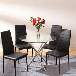 Modern Clear Round Glass Dining Table, Round Dining Table With High Back Chairs