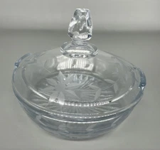Vintage floral etched & starburst crystal trinket box