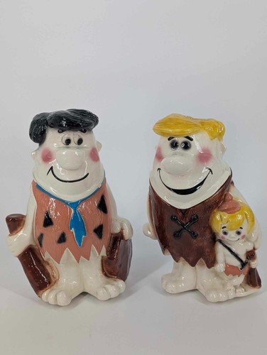 Fred Picapiedra y Escombros Barney con Tarros de Galletas de Cerámica Bam Bam Leer Descripción