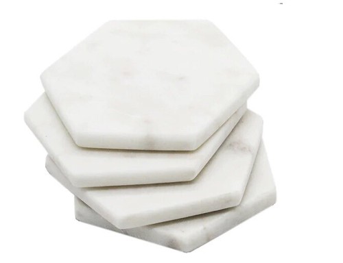 Hexagon White Marble Coasters Italian White Carrara Set Of 4 - Bild 1 von 3