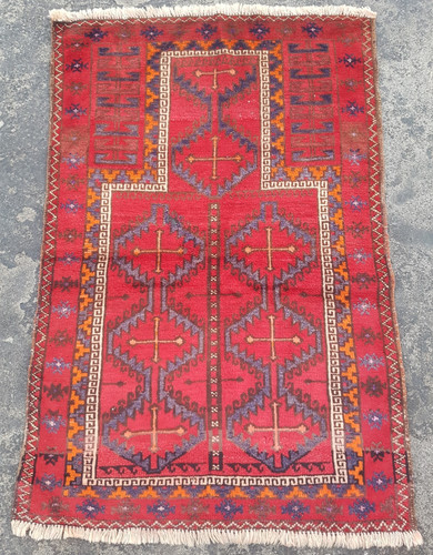 Vintage Hand Made Traditional Rug Oriental Wool Multicolor Carpet 120x78 cm