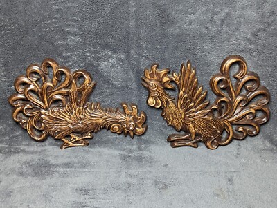 Vintage 1963 Fighting Cocks Ceramic Roosters Wall Hanging Mid Century Modern MCM
