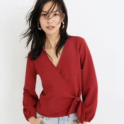 Madewell Texture & Thread Crossbody Crepe Wrap Top Crimson Red Small